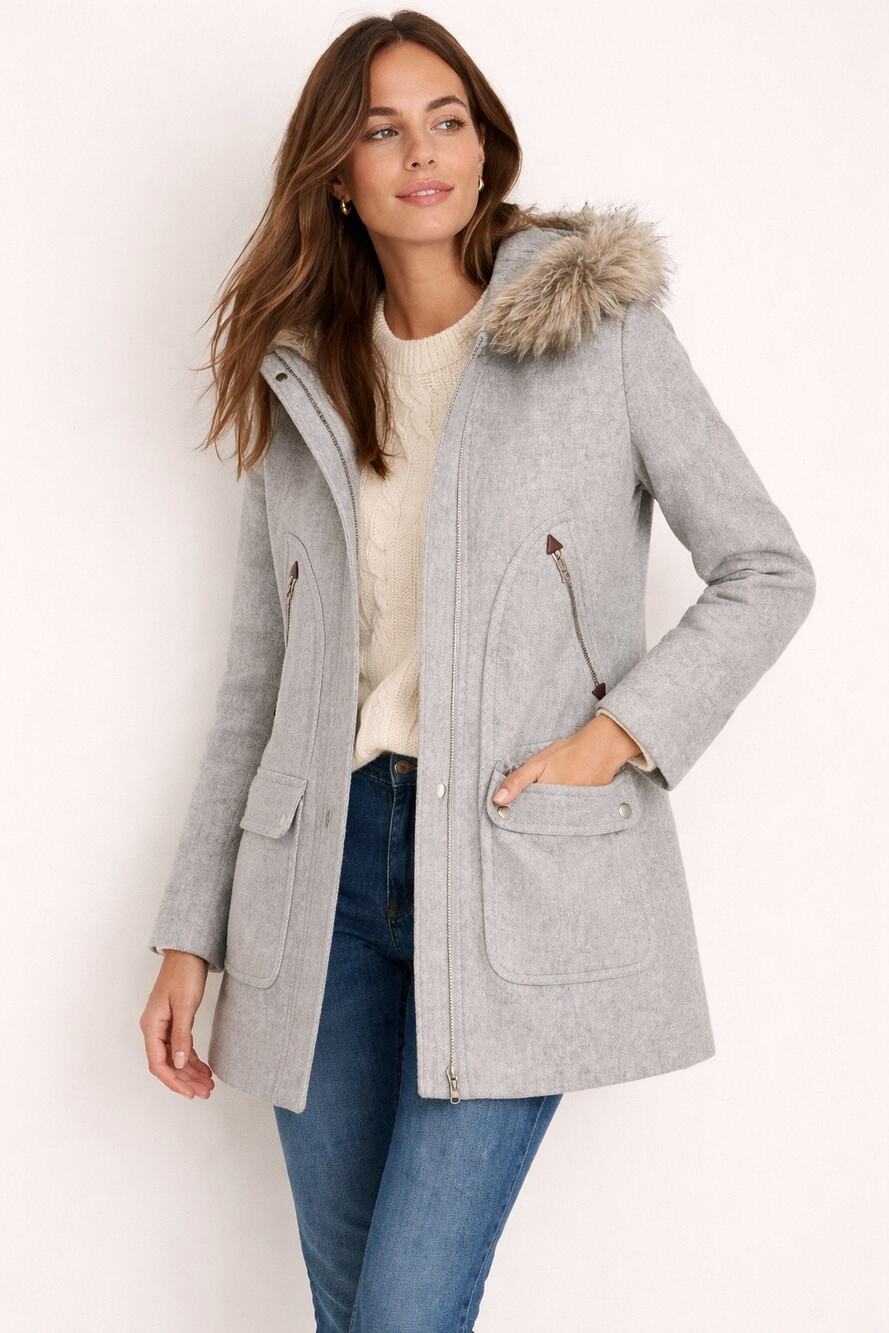 J.Crew Chateau Parka in Italian Stadium Cloth | Faux Fur Hood | Gray | Size 8